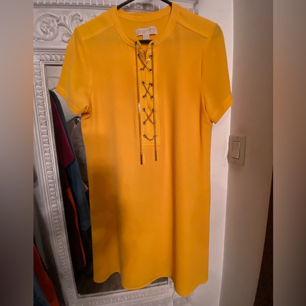 Michael Kors yellow shift dress with gold M